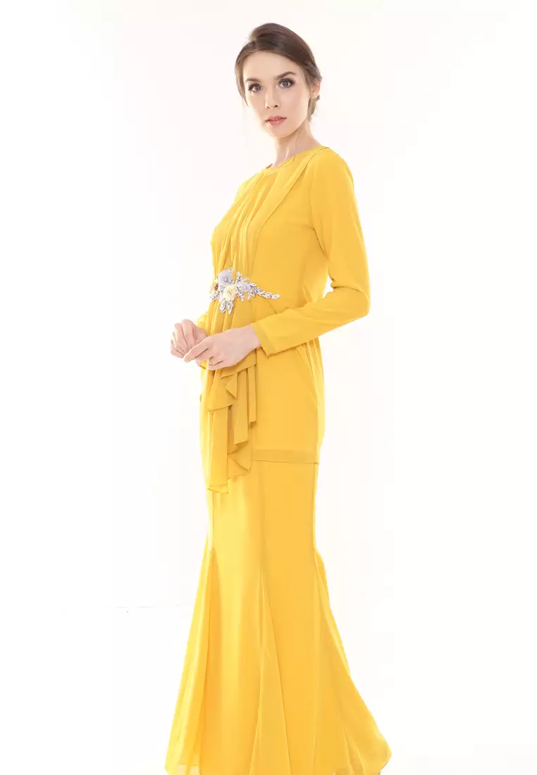 Patricia Pleated Kurung Modern in Lemon Yellow