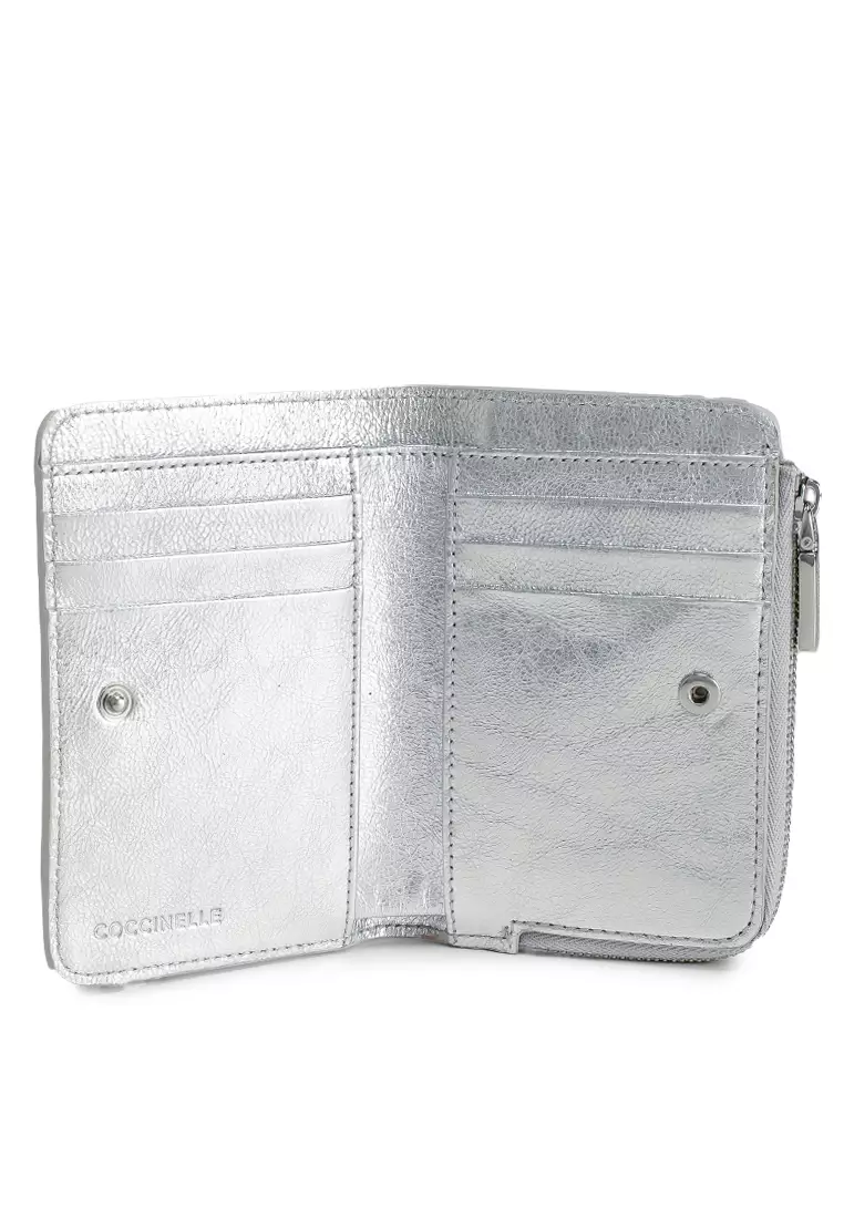 Smooth Metallic Leather Zip Wallet