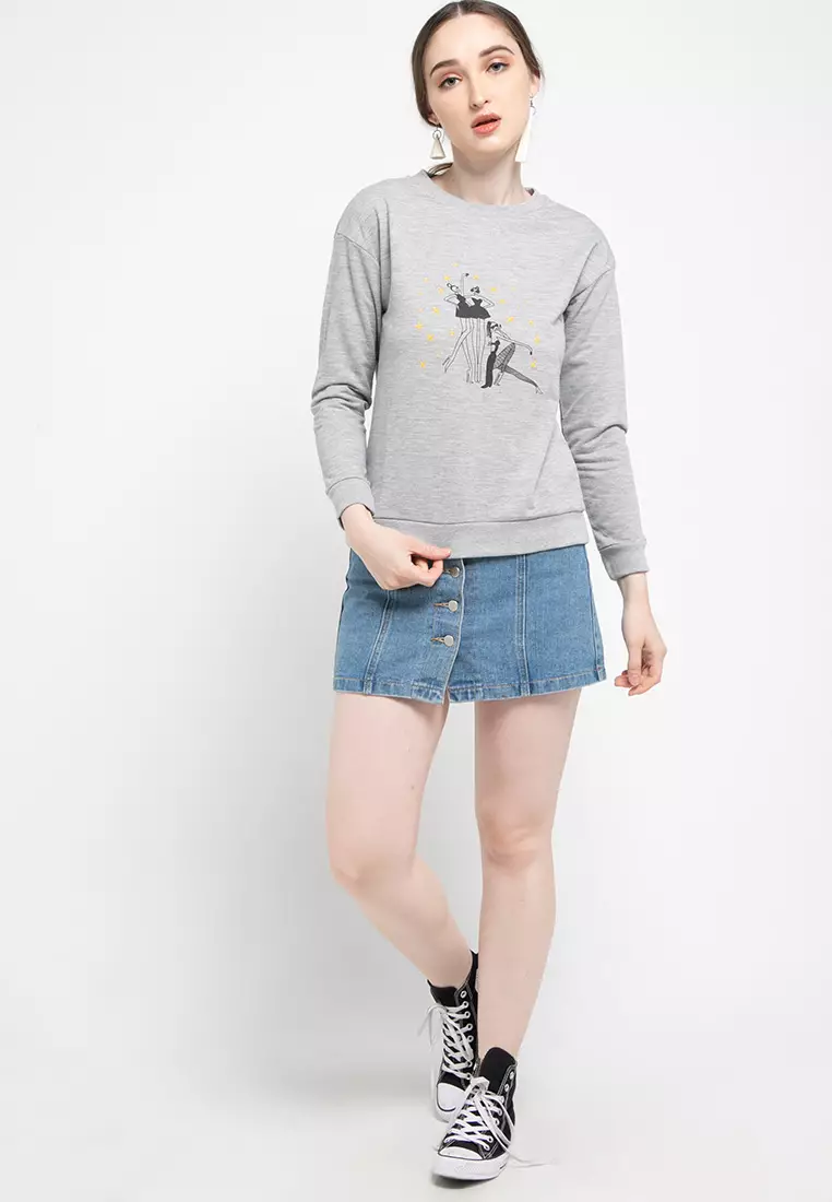 Sweater Atasan Lengan Panjang Print Dance Star