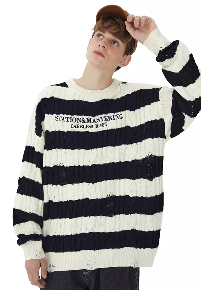 Contrast striped hotsell panel ribbed sweater