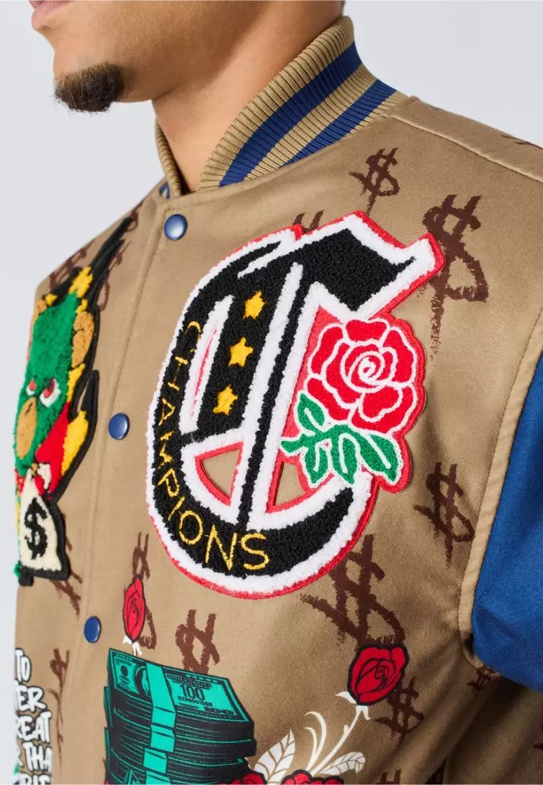 NYC Streetwear - Paper Varsity Jacket - Beige/Blue