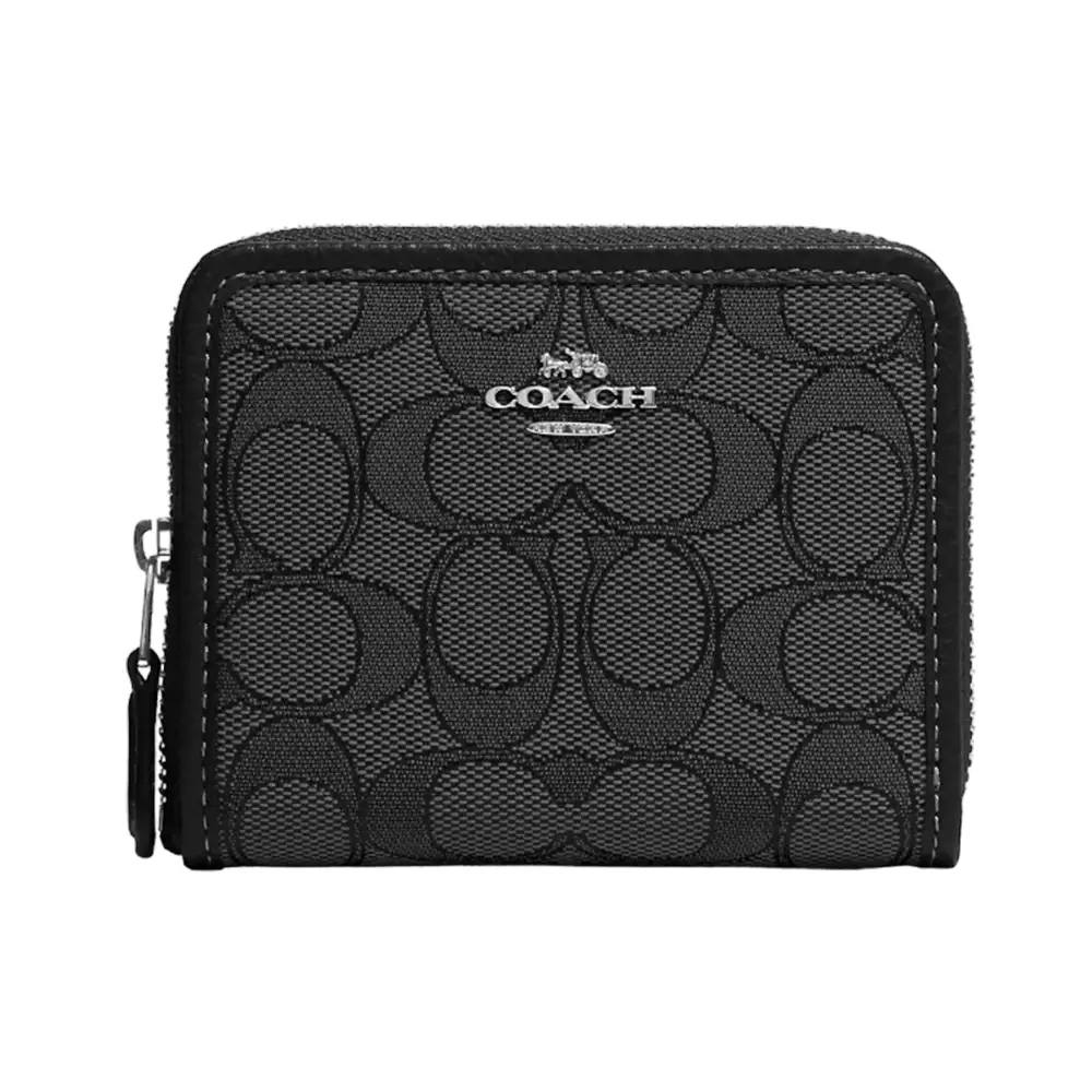 Jual Coach Coach Small Zip Around Wallet Jacquard Signature Black Smoke ...