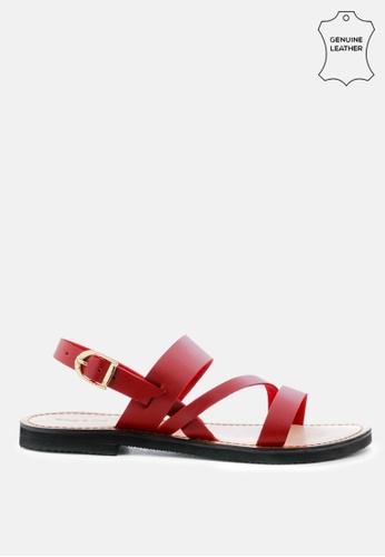 Rag & CO. red Leather Flat Sandal with Ankle Strap B2550SHEE5F470GS_1