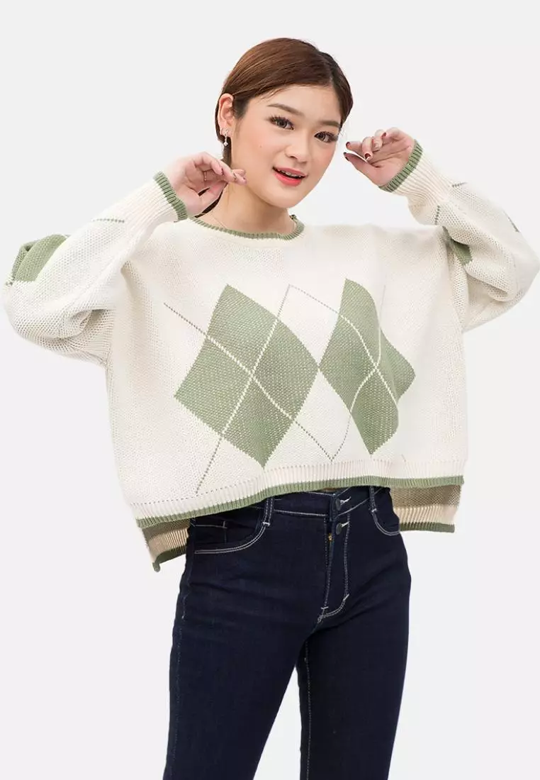 Diamond Crop Sweater in Green