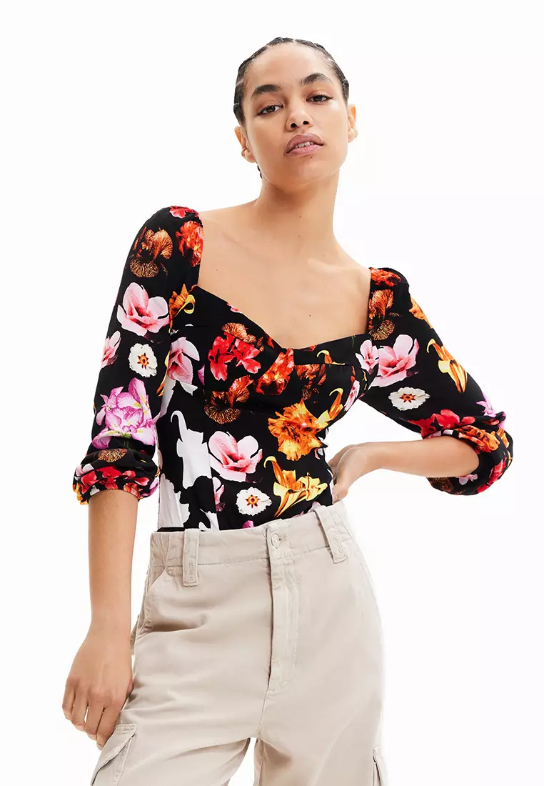 DESIGUAL Bodysuit Blouse Off-Shoulder Floral