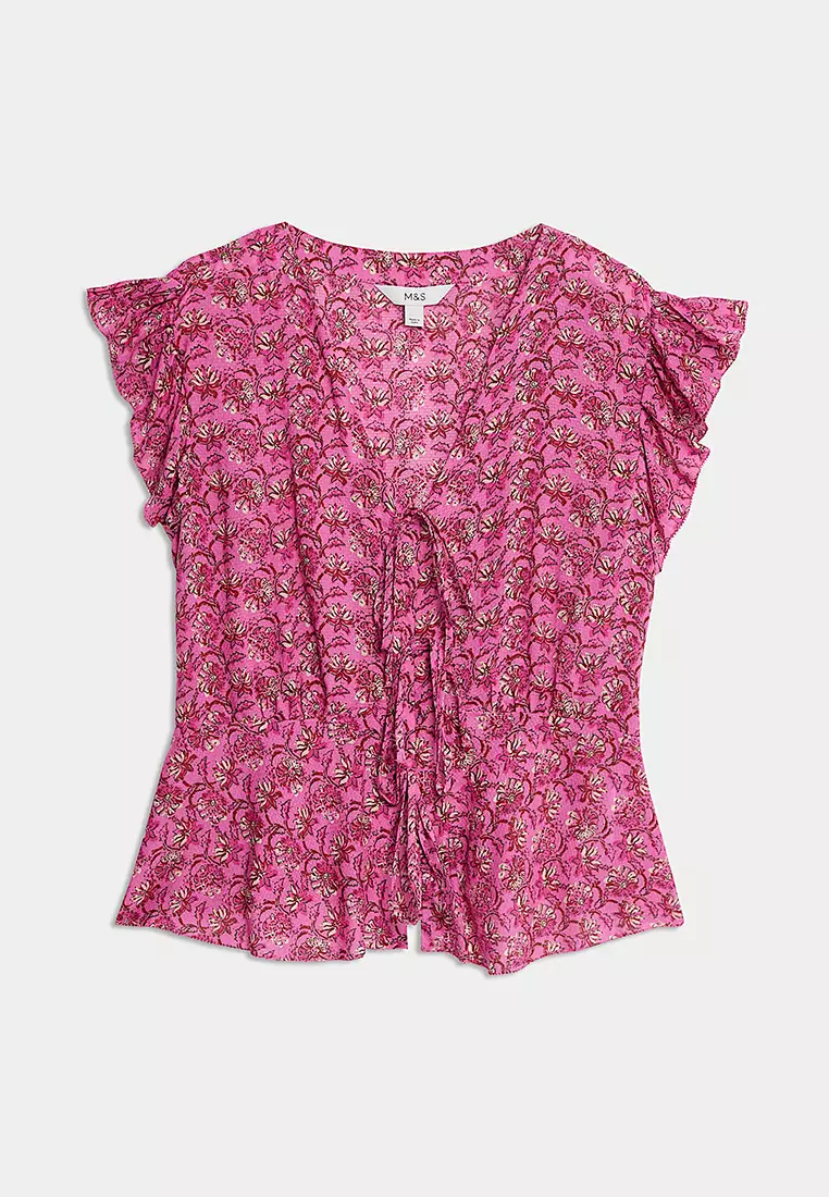 Pure Modal Floral Tie Front Blouse