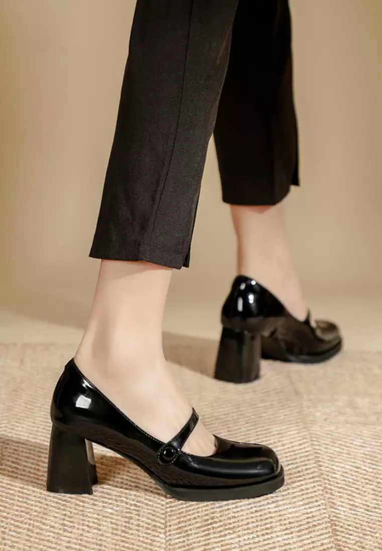 7CM Square Toe Patent Leather Mary Jane Shoes TE2156-1