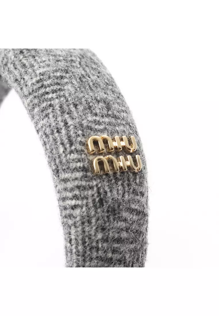 Pre-Loved MIU MIU tweed logo headband fabric gray