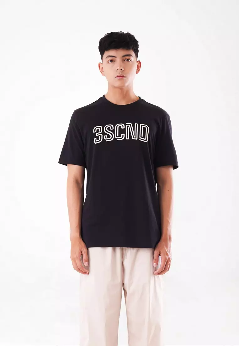 3Second Men's T-Shirt Short Sleeve Cotton Line Script OL-C441223