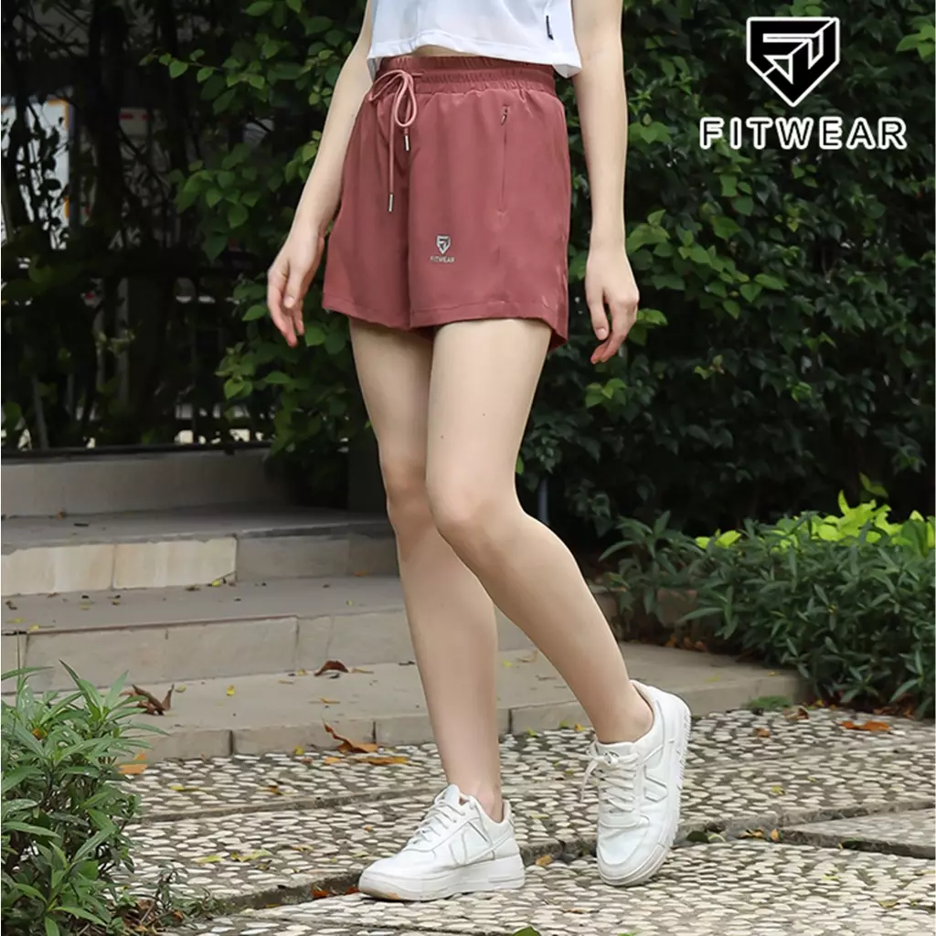 Fitwear Celana Pendek Lari Tanpa Inner Olahraga Wanita BRIELLA BIGSIZE POCKET ZIP - CHESNUT PINK