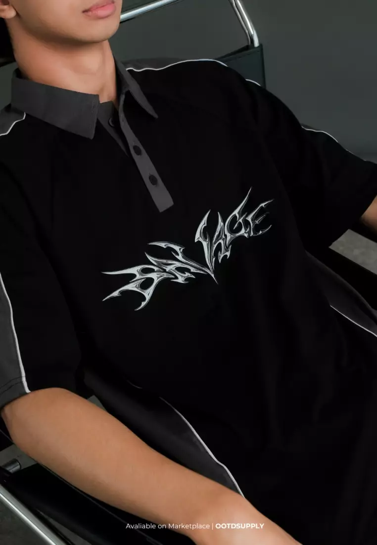 OOTDSUPPLY Oversize Polo Rugby Shirt V.4 Savage Black Grey | Kaos Polo Pria dan Wanita PSRGB-V4001