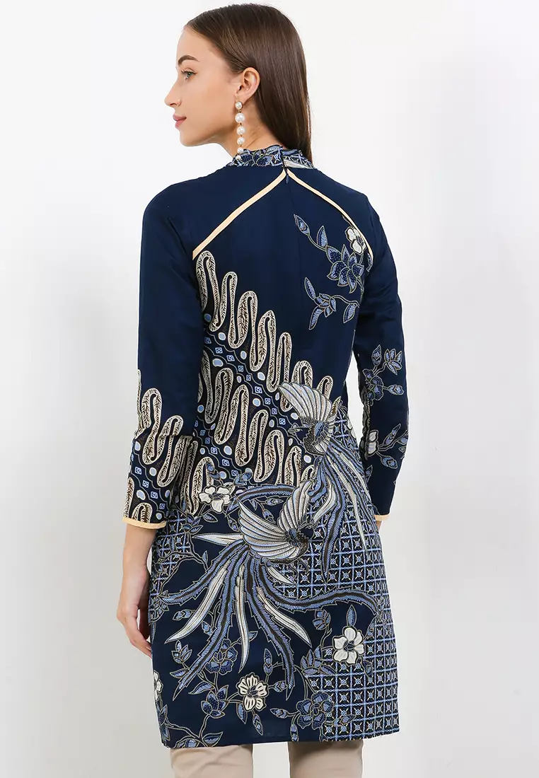 Tunik Muslim Atasan Wanita Batik Premium Madhiva Navy