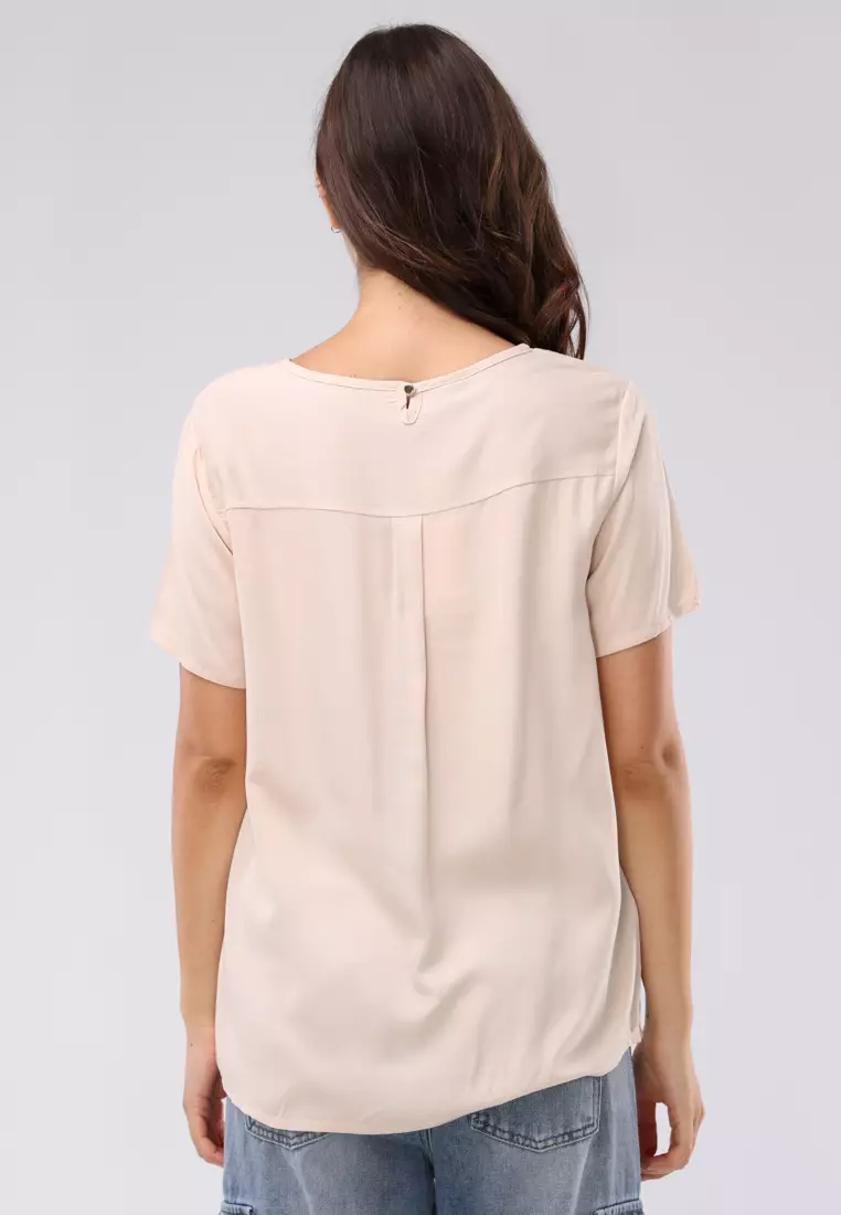Plain Single Bold Twill Short Sleeves Blouse