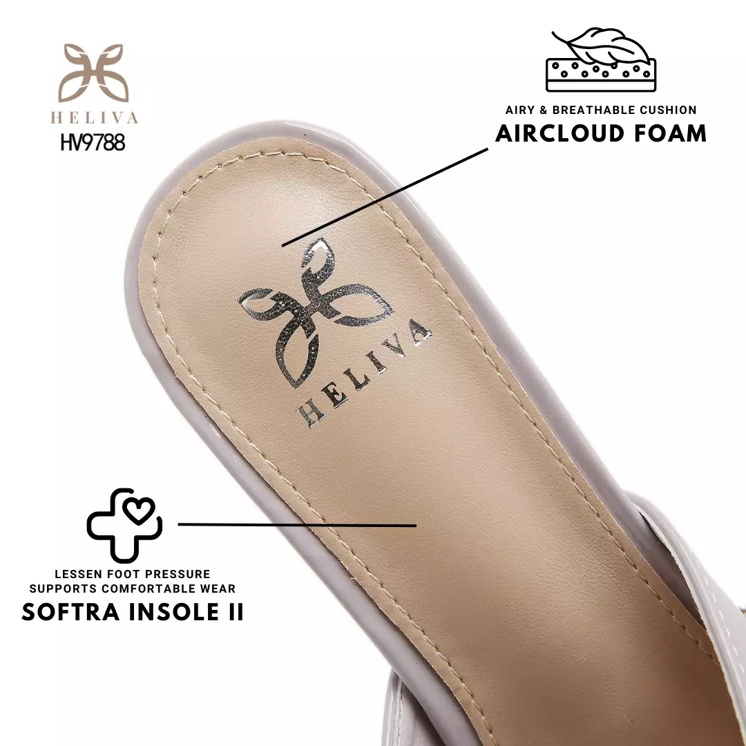 HELIVA CILLA Glossy Pointed Mules 6.5 cm with Elegant Rhinestone Strap HV9788