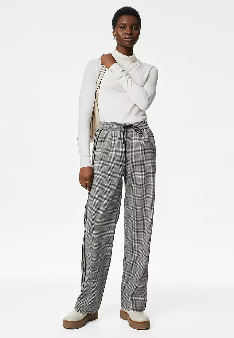 Checked Straight Leg Trousers