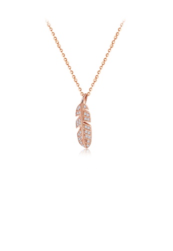 Glamorousky white 925 Sterling Silver Plated Rose Gold Simple Fashion Feather Pendant with Cubic Zirconia and Necklace 805DEACCBD387BGS_1