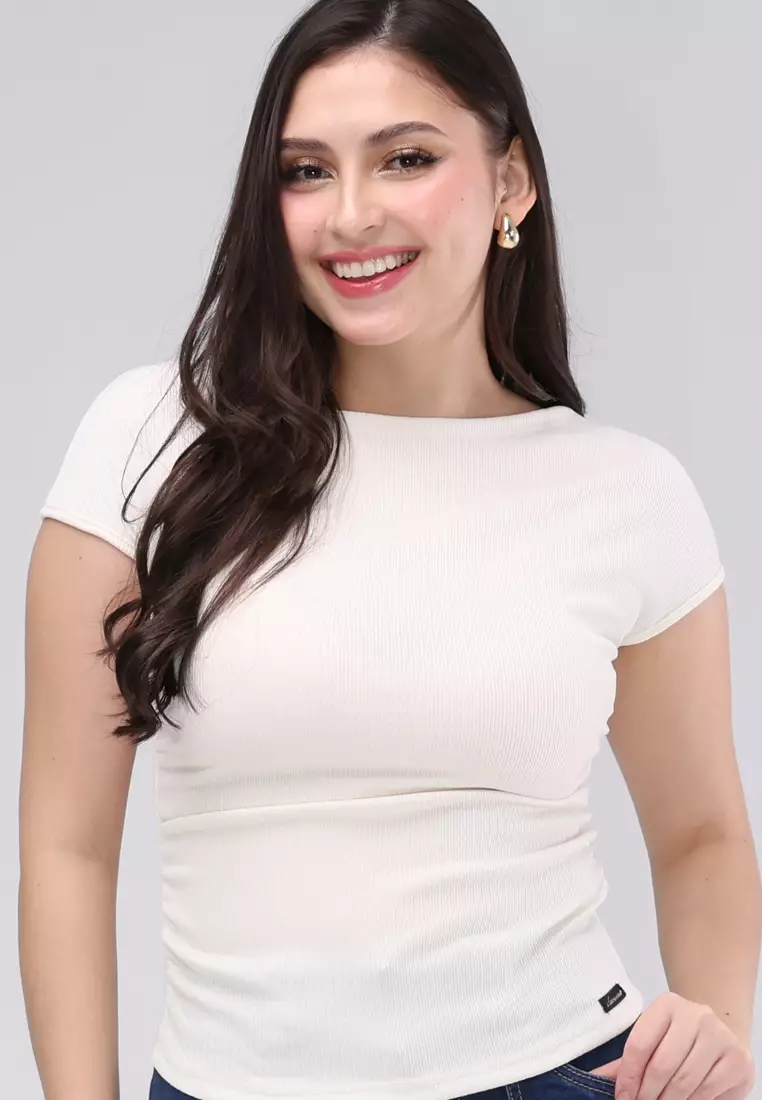 Textured Carnation Knits Short Sleeves Blouse