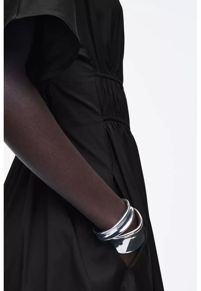 GATHERED OPEN-BACK MIDI DRESS