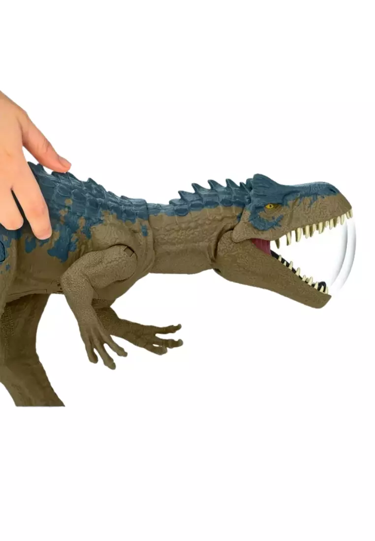 Jurassic World Ruthless Rampagin Allosaurus Dinosaur Toy Action Figure with Continuous Chew Attack and Roaring Sound, Button Activated Developed Battle Tags