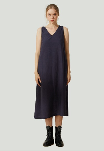 SALIENT LABEL blue and navy Asteria Tie-back Midi Dress in Midnight Navy 0E9A1AA60A911FGS_1
