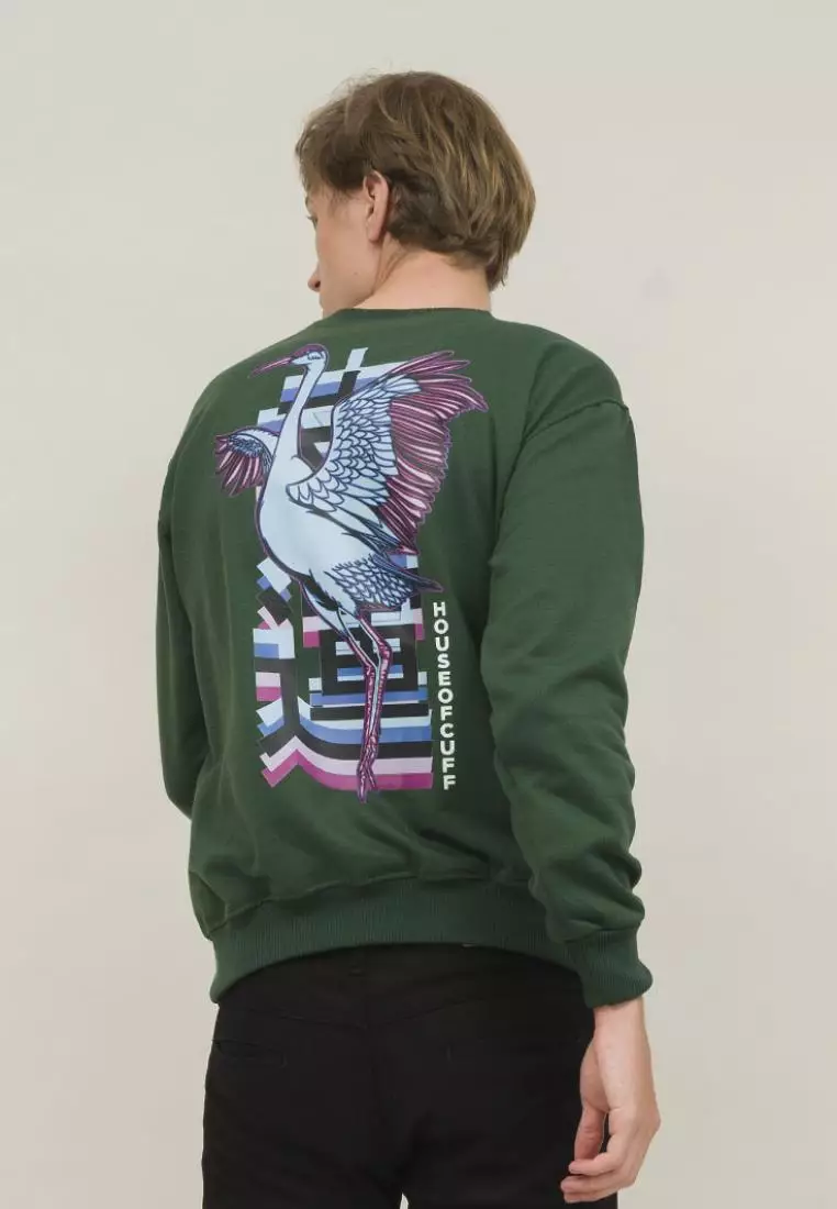 crewneck basic sweater japan bird hijau unisex outerwear houseofcuff