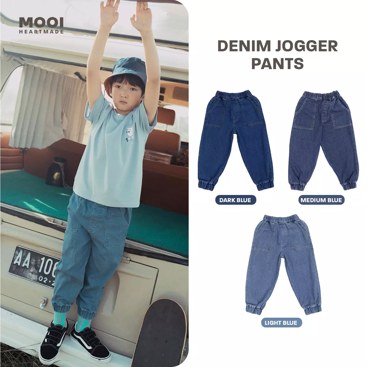 Mooi Celana Jeans Anak Kids Denim Jogger Pants - Medium Blue