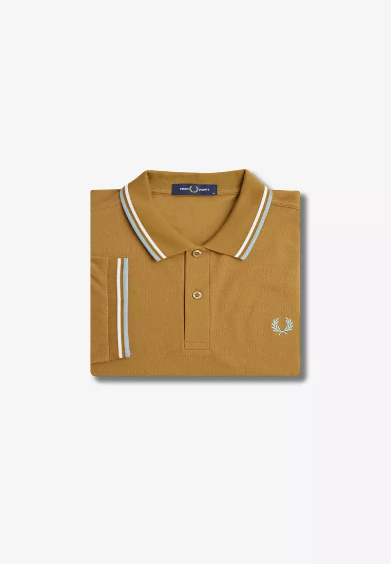 Fred Perry M3600 Twin Tipped Fred Perry Shirt (Dark Caramel / Snow White / Silver Blue)