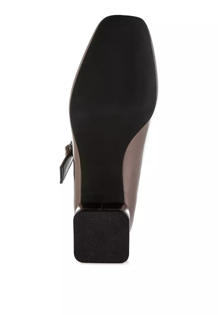 Diamante Brooch Metallic Mary Jane Pumps In PEWTER