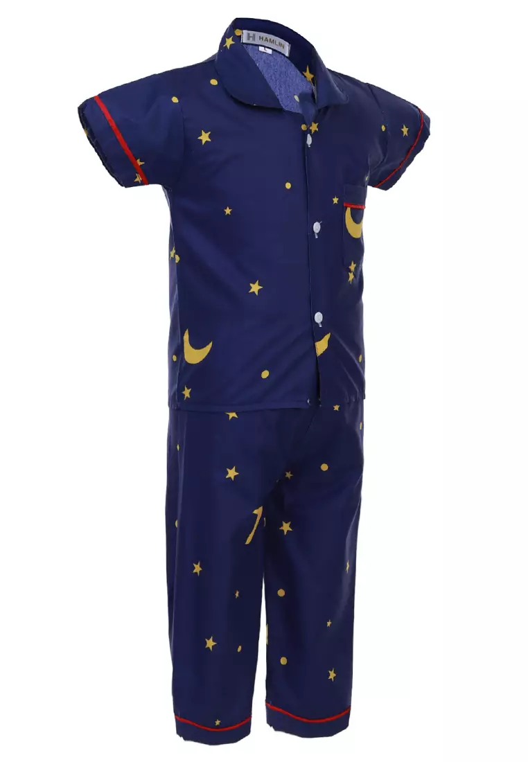 Joyce Piyama Anak Unisex Motif Bintang Childrens Pajamas Short Sleeve Material Cotton ORIGINAL - Navy