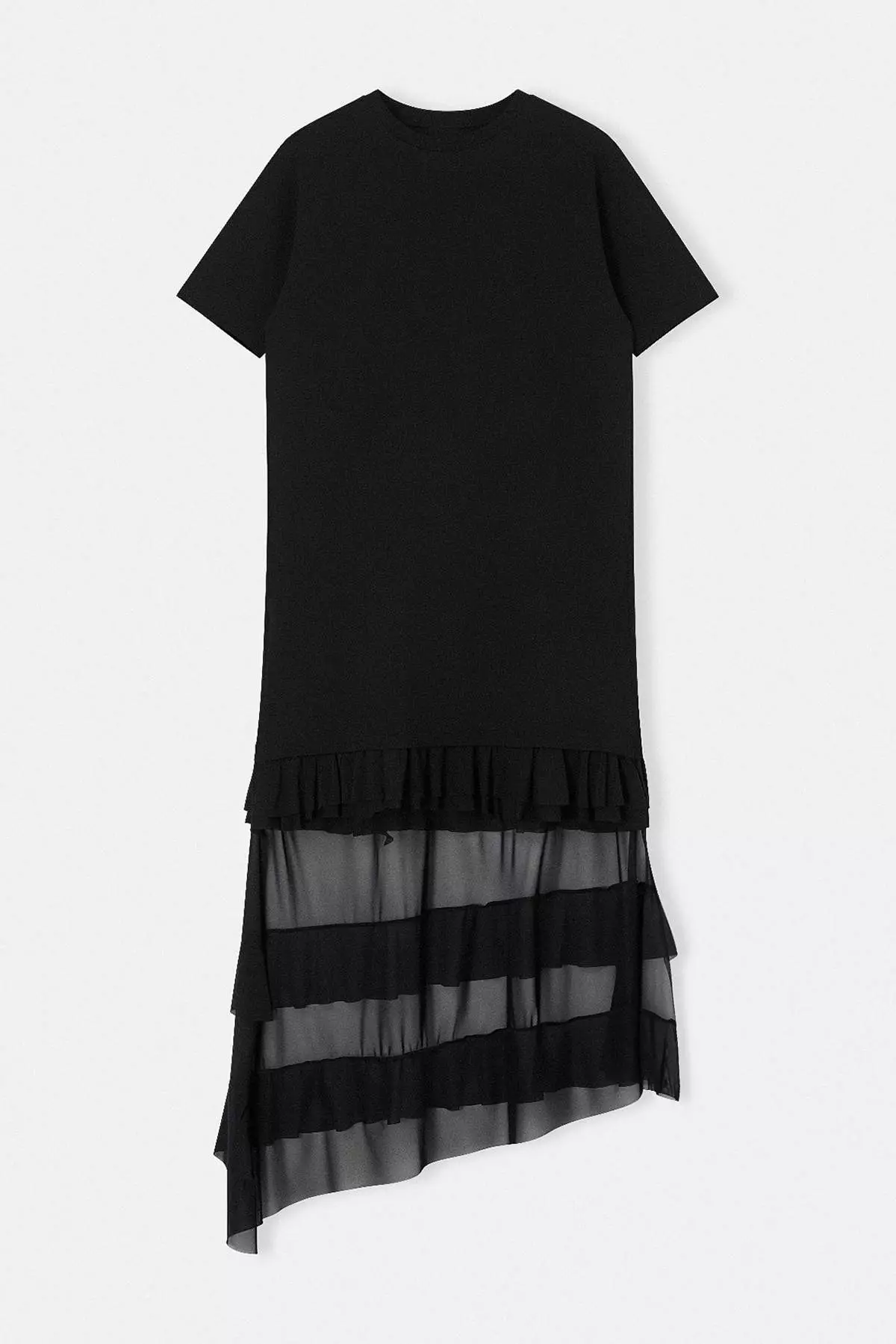 Limited Edition Black Low Arm Short Sleeve Tok 1% Cotton Knitted T-Shirt Dress Twoss26El41