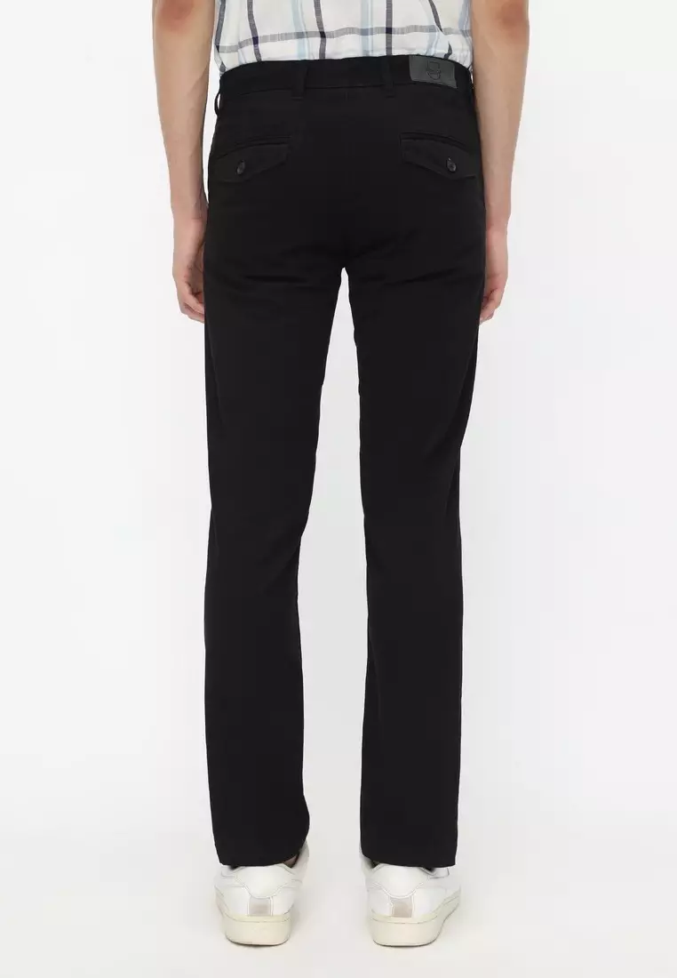 POLICE Celana Chino Panjang Black Cotton Premium Slim Fit Pria