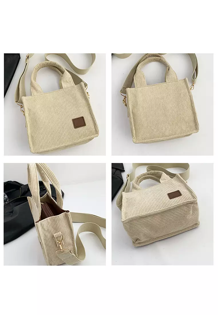 Wakakids Tas Selempang Wanita Sling Bag Kotak Corduroy Hand Bag Venrc Hitam