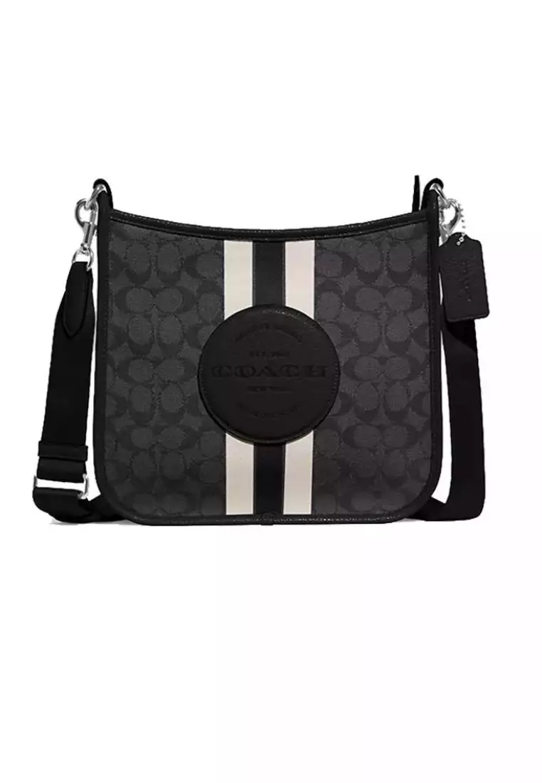 Coach Dempsey File Bag In Signature Jacquard With Stripe And Coach Patch Smoke Black Multi
