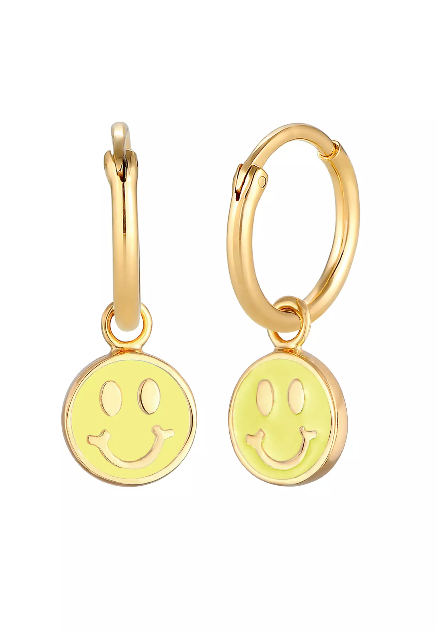 Earrings Platelet Smiley Yellow Enamel Gold Plated