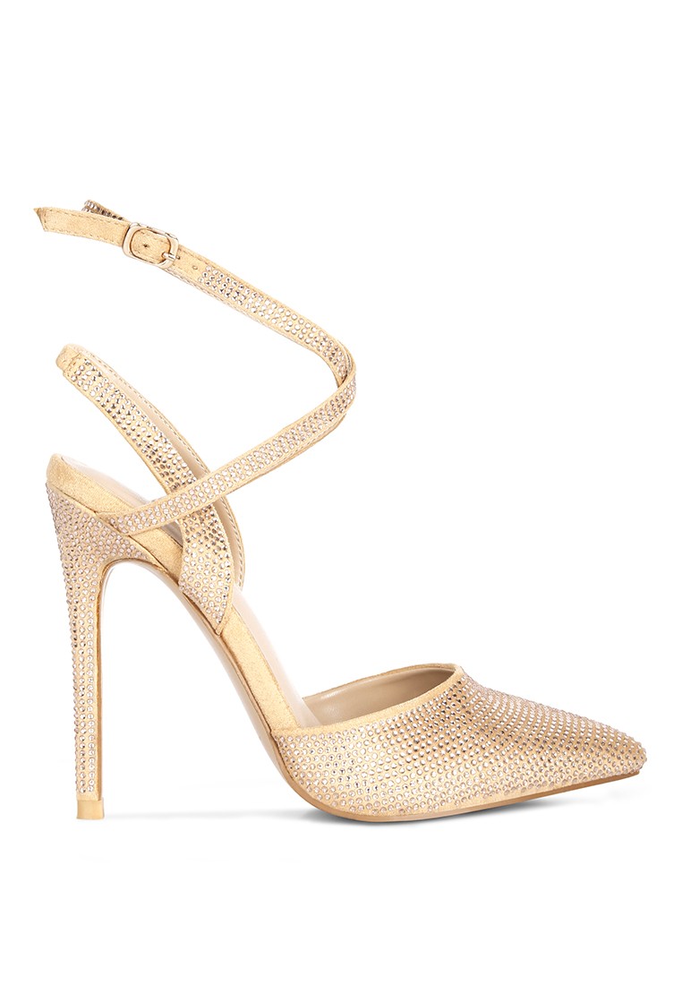 Champagne Diamante Studded High Heeled Sandal