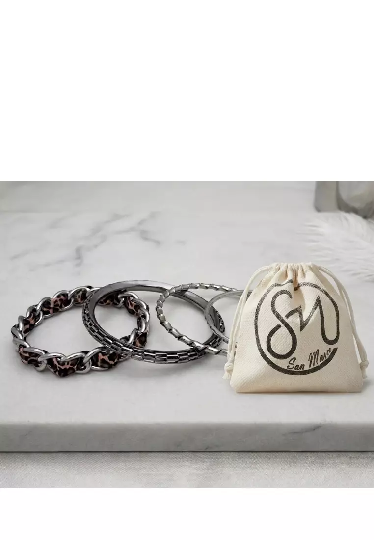 Aksesoris Gelang Wanita Leopard Bangle Set Gelang Wanita Silver