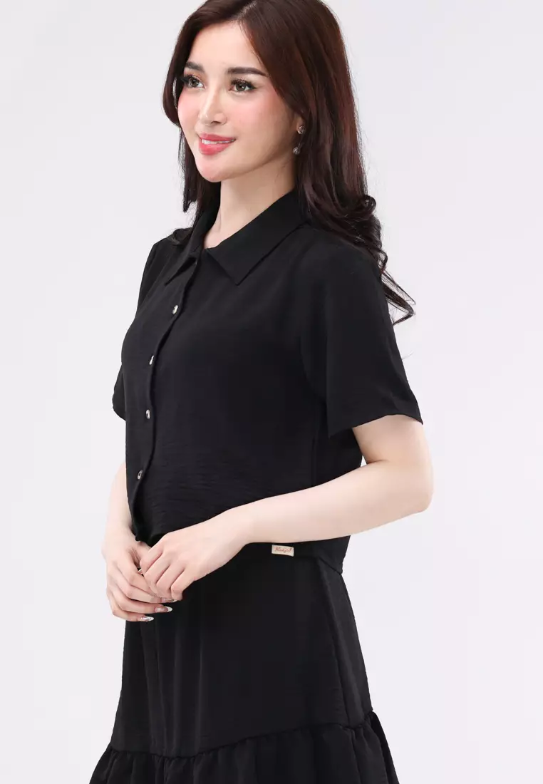 Linen Wrinkles Short Sleeves Blouse/Skirt