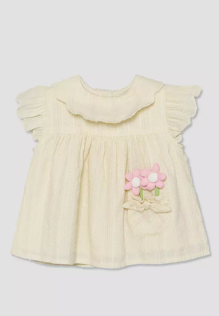 Babyshop Juniors Round Neck Short Sleeves Top And Shorts Set With Floral Appique