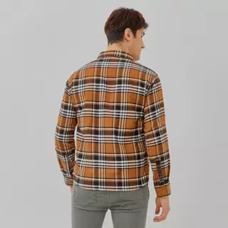 PAULMAY Kemeja Flanel Pria Lengan Panjang Cokelat 6713