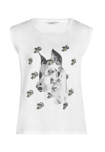STELLA MCCARTNEY white Stella McCartney Dog Print Embroidered Flowers Sleeveless T-Shirt in White 33893AA6815160GS_1