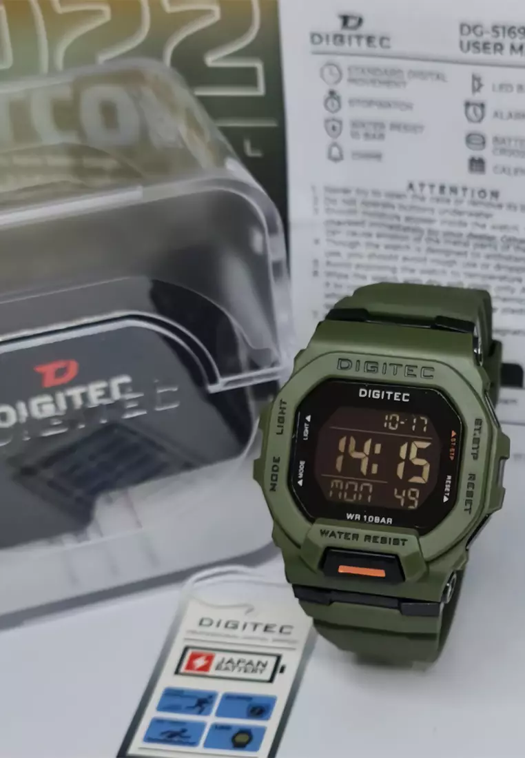 Digitec - Male Digital Watches - Jam Tangan Digital Pria - Green - Resin Strap - 5169-E
