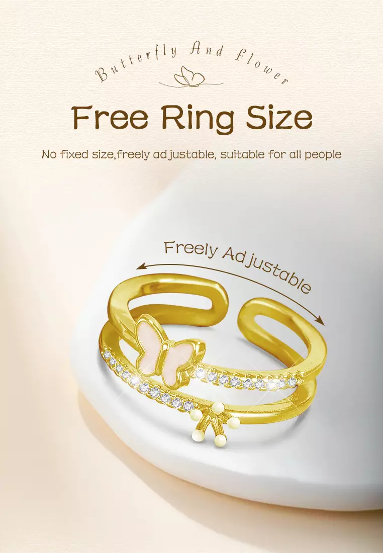 Cincin Wanita Titanium Korea Elegan Perhiasan Cewek Butterfly Flower Rings Original