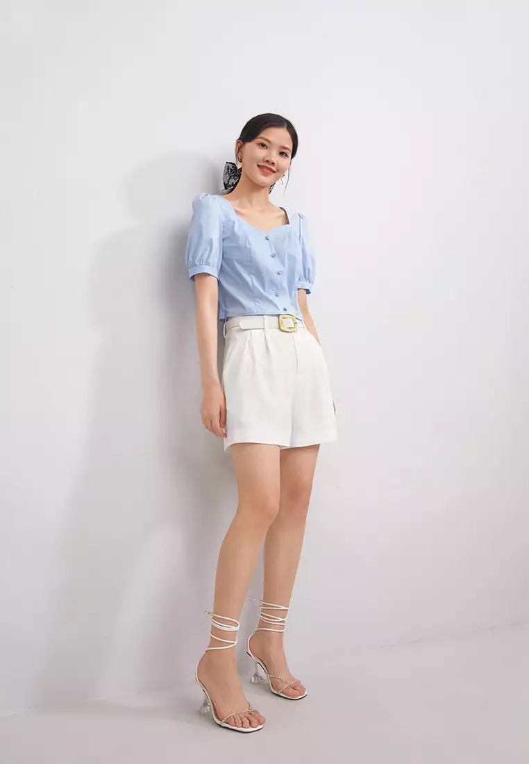 Square Collar Cropped Blouse