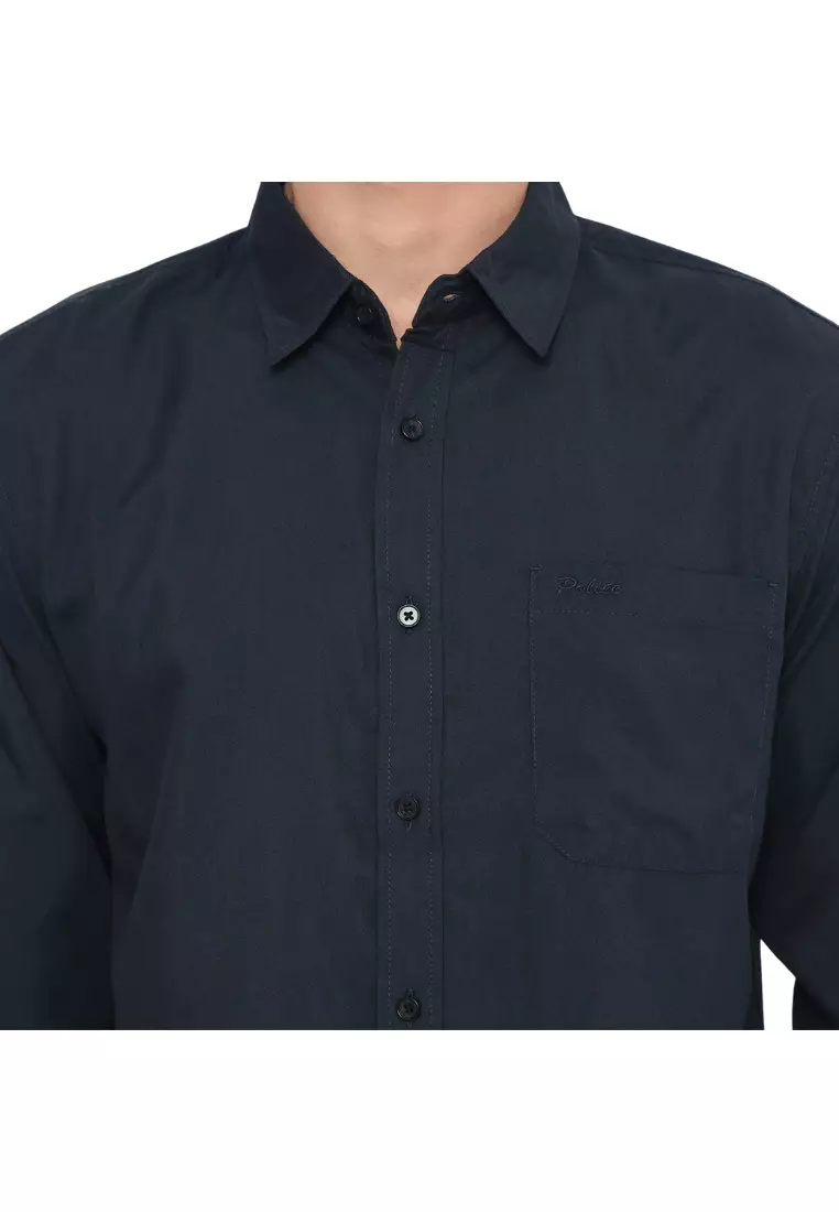 POLICE Kemeja Polos Basic Cotton Soft Navy Regular Fit Lengan Panjang Pria