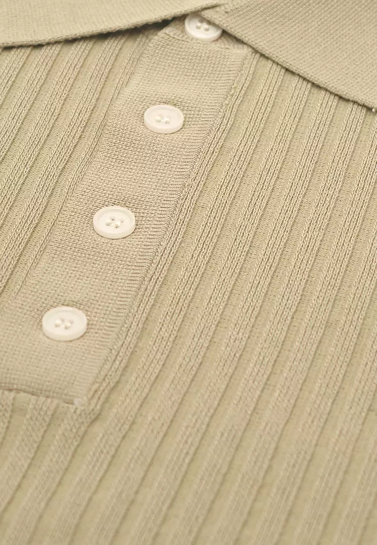 Men's Rib Knit Poloshirt - Camel