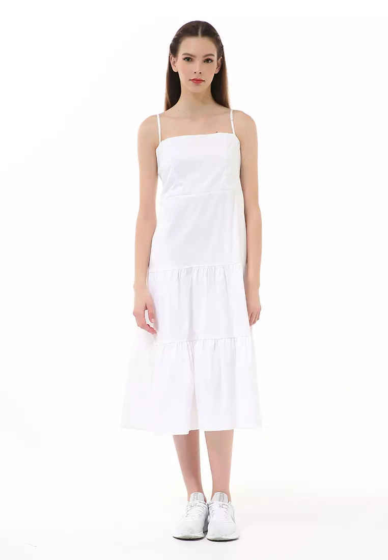 Rachel Strap Dress Wanita Simple Desain Motif Polos Material Cotton ORIGINAL - White