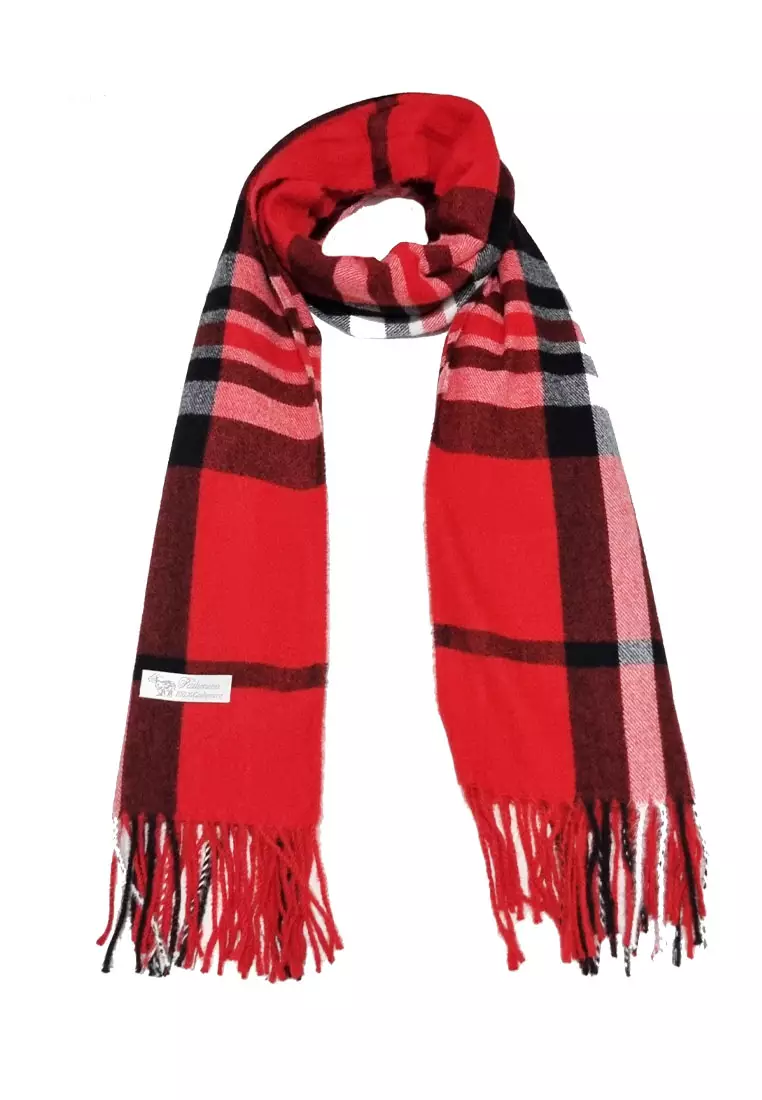Aksesoris Pria Checked Plaid Cashmere Men's Shawl Syal Pria Red