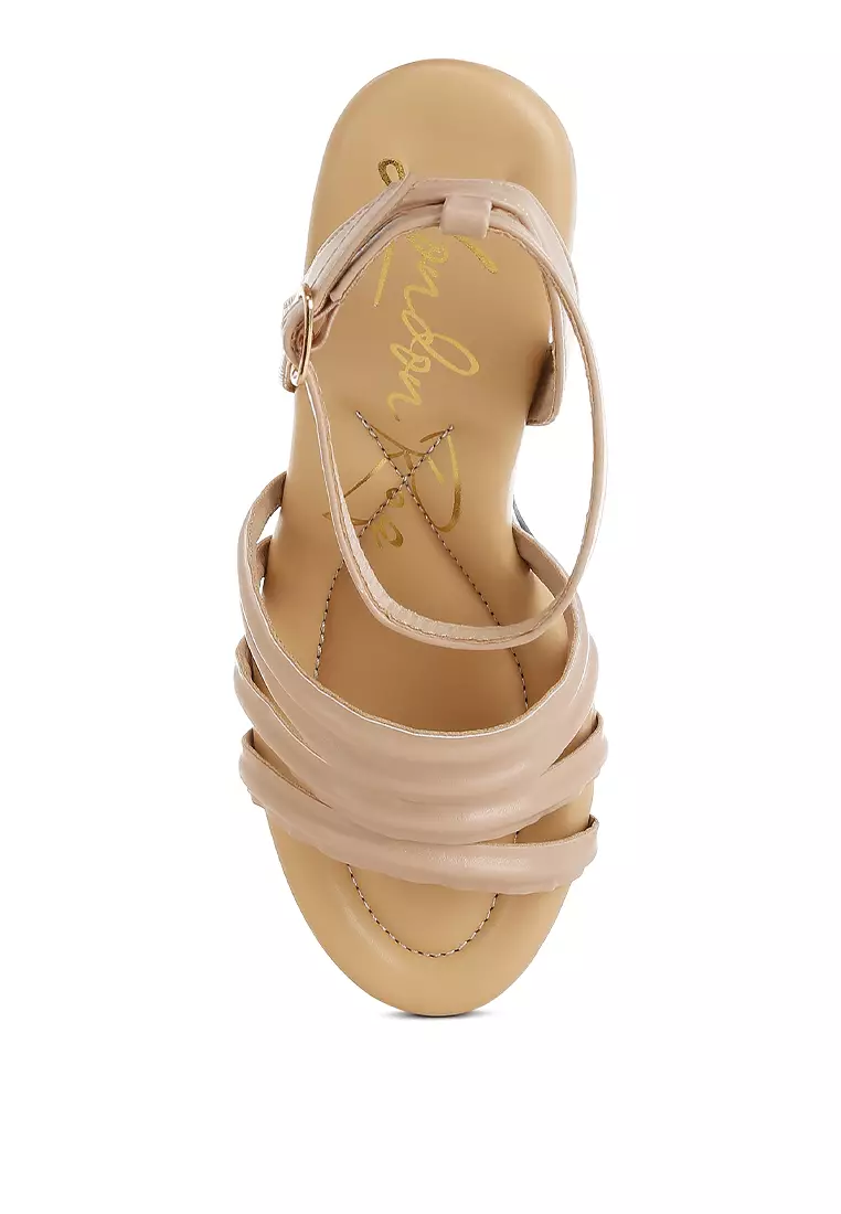 Strappy High Platform Sandals in Beige