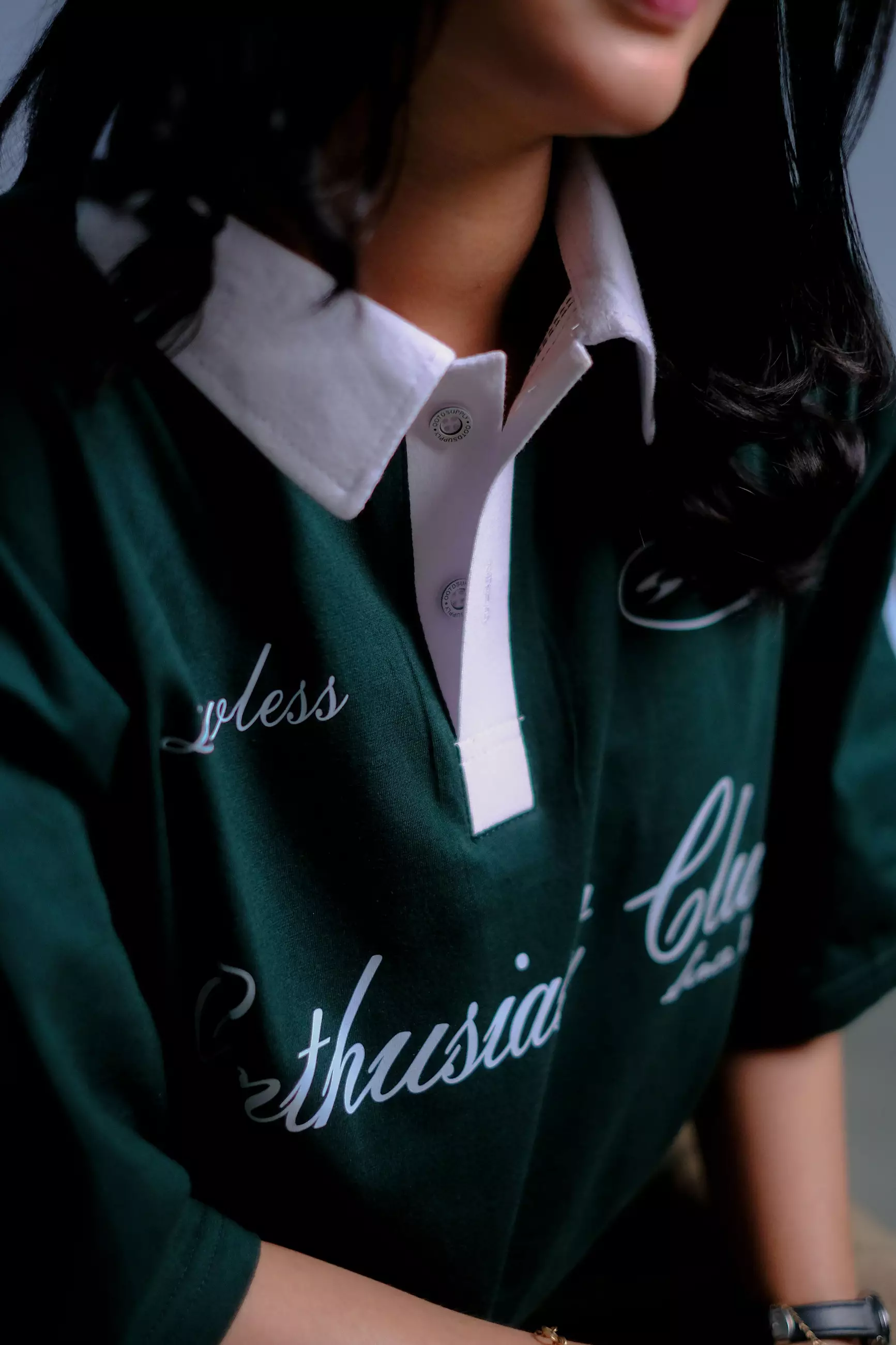 OOTDSUPPLY Oversize Polo Crop Shirt Enthusiast Club Dark Army l Polo Crop Pria dan Wanita OVZ-CPS005