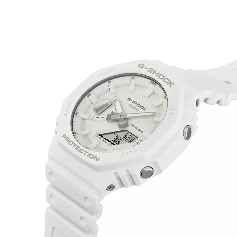 Jam Tangan Wanita Casio G-Shock GA-2100-7A7DR CasiOak Tone On Tone Series Analog Digital Dial White Resin Band